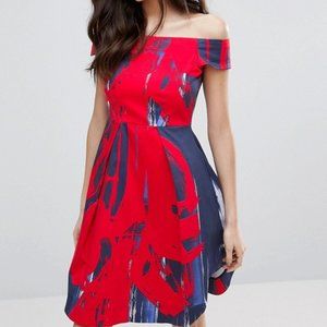NWT ASOS Closet London Bardot Dress (Splash Print)